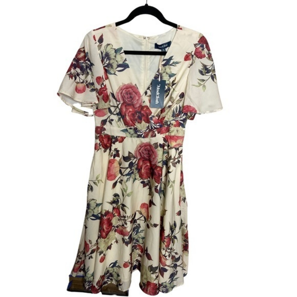 ModCloth floral ivory empowered outline‎ dress